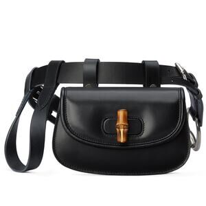 Gucci Bamboo 1947 Shoulder Belt Mini Bag Horsebit Black Leather